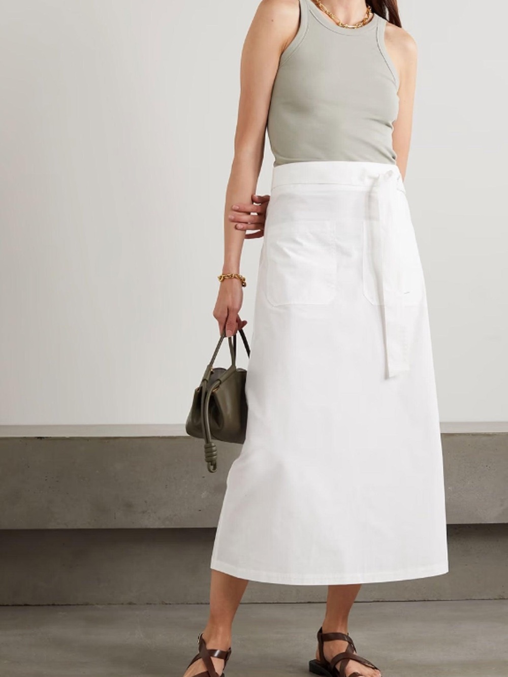TOTEME Tie-Waist Midi Skirt in White